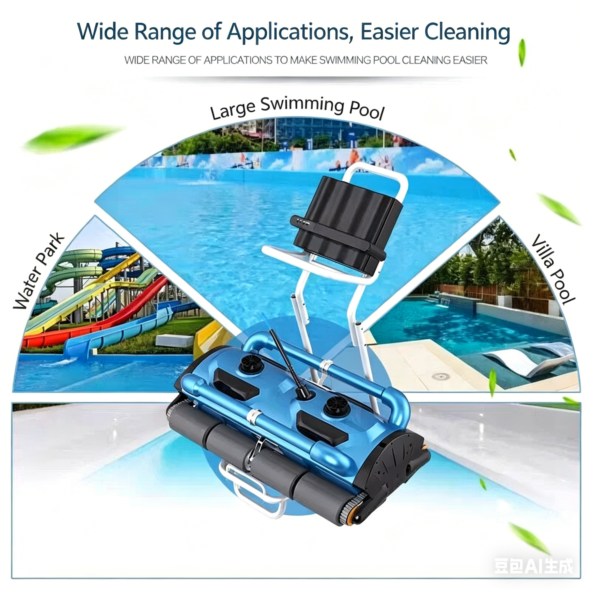 Robotic Pool Cleaner 200D with 40m Floating Cable, Remote Control, Trolly Cart