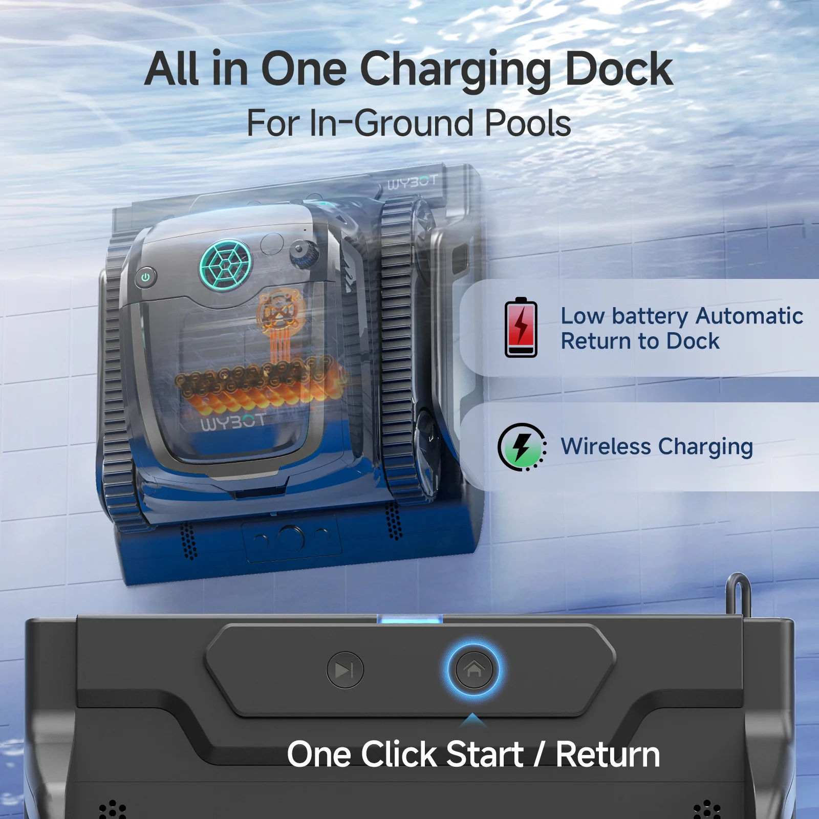WYBOT S2 Pro Cordless Robotic Pool Cleaner with Underwater Self-Charging Dock — 7 Cleaning Modes, 210-min Runtime, up to 3230 sq.ft