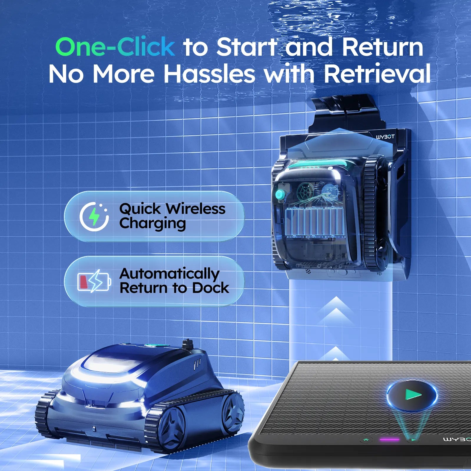 WYBOT S2 Solar Powered Robotic Pool Cleaner Self-Charging