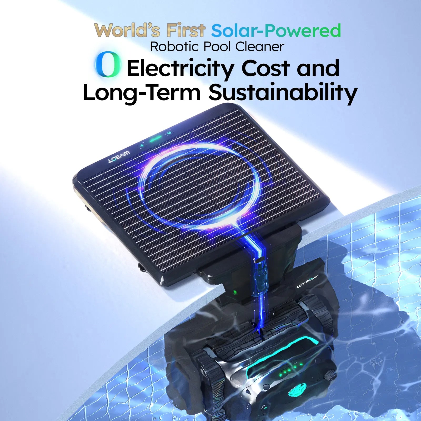 WYBOT S2 Solar Powered Robotic Pool Cleaner Self-Charging