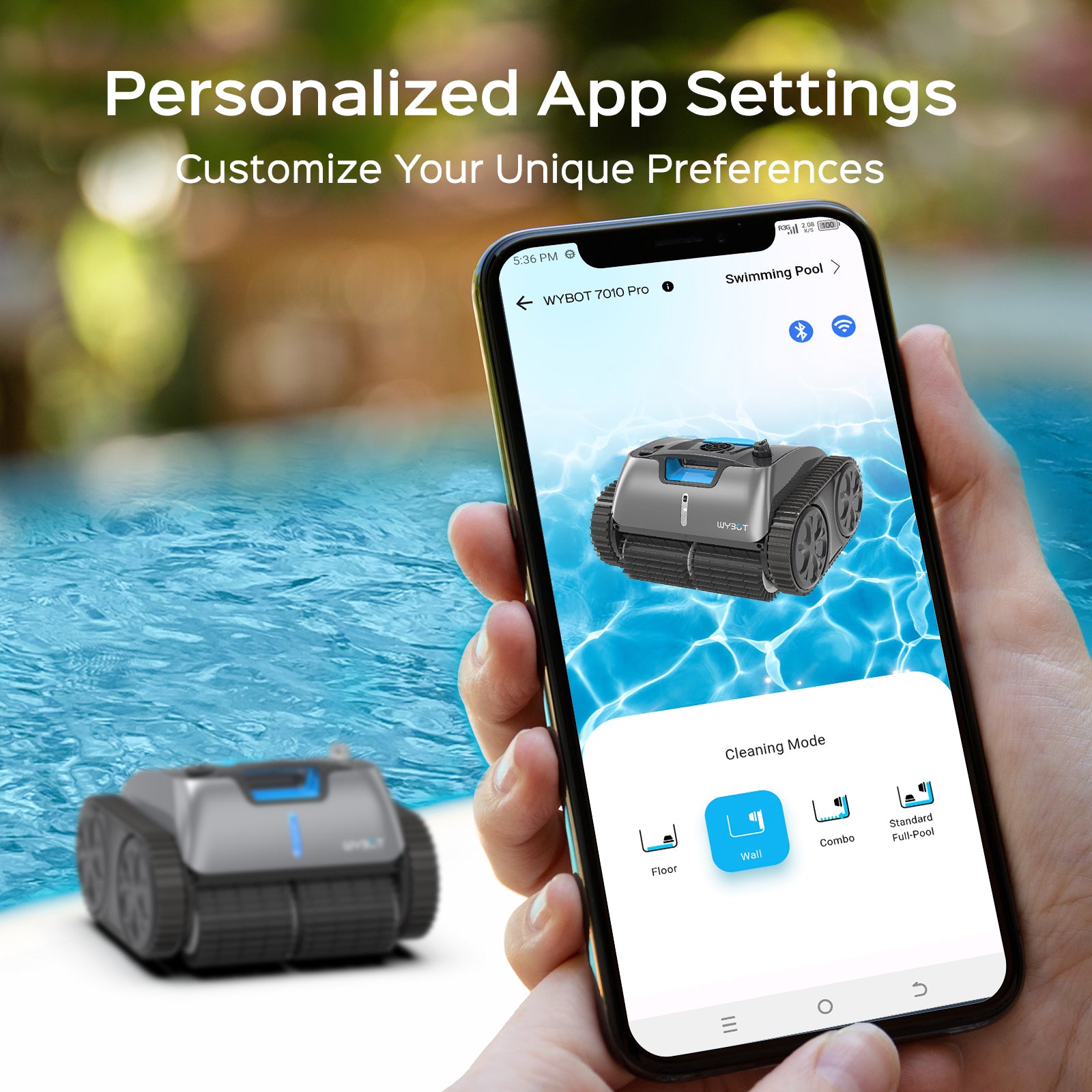 Wireless Robot Vacuum Pool Cleaner WYBOT C1PRO Rechargeable Clean Walls Background Cleaning 150Mins Running Time
