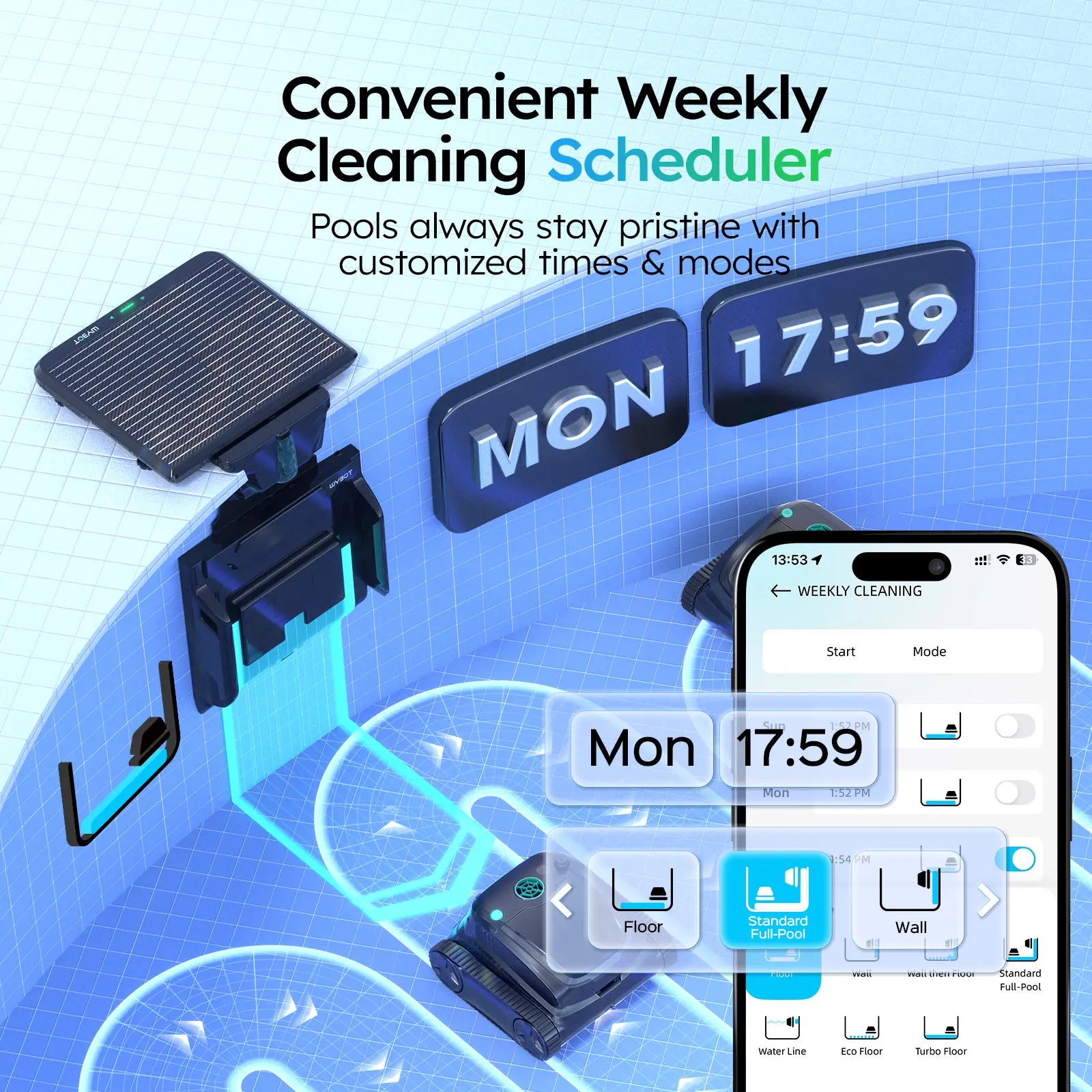 WYBOT S2 Solar Powered Robotic Pool Cleaner Self-Charging