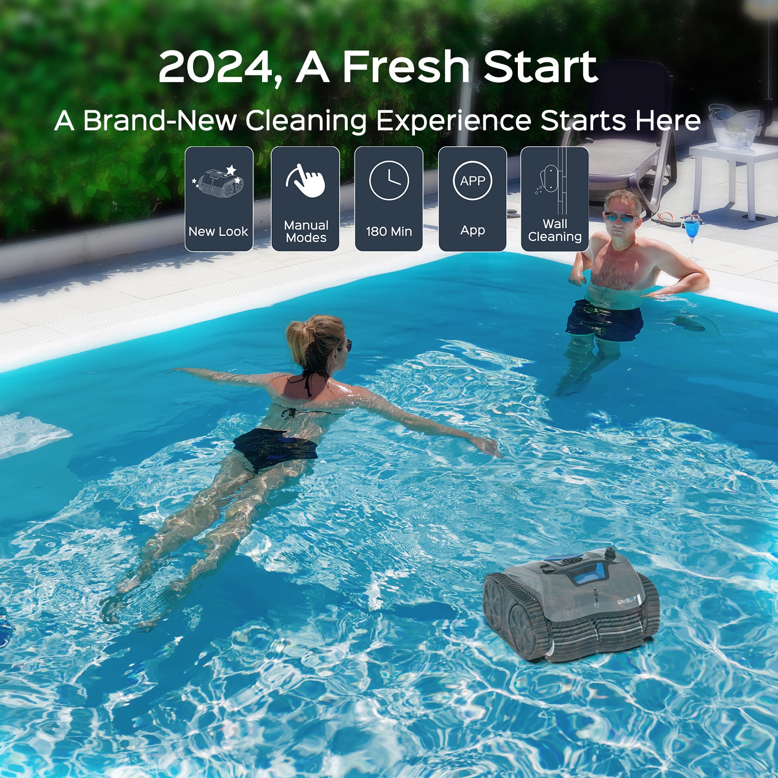 Wireless Robot Vacuum Pool Cleaner WYBOT C1PRO Rechargeable Clean Walls Background Cleaning 150Mins Running Time