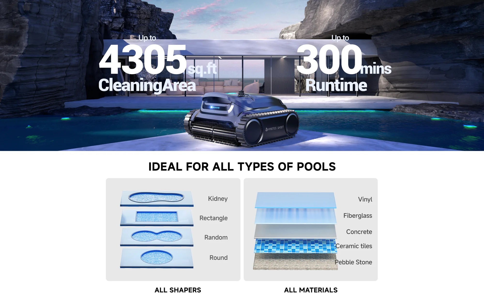 WYBOT M1 Cordless Robotic Pool Cleaner With App Control